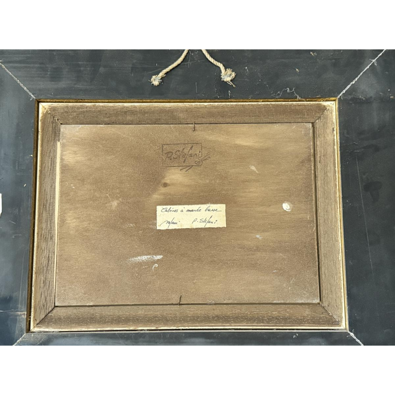 Pierre STEFANI "Beach huts at low tide" Ostend?) oil painting on panel