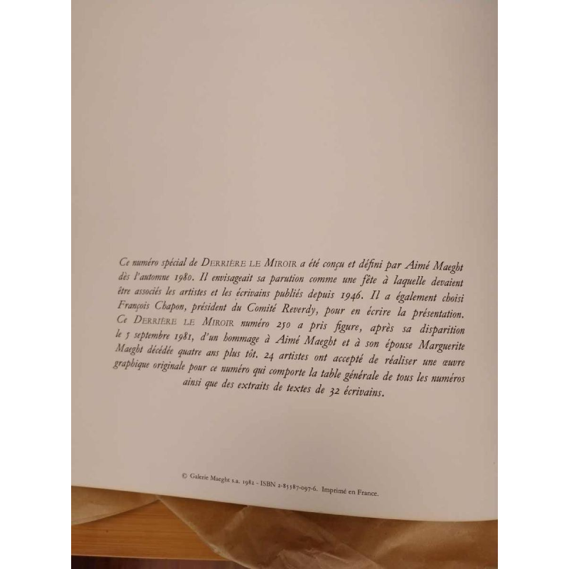 Derrière Le Miroir n° 250, catalogus “hommage“, Parijs, Editions Maeght, 1982.