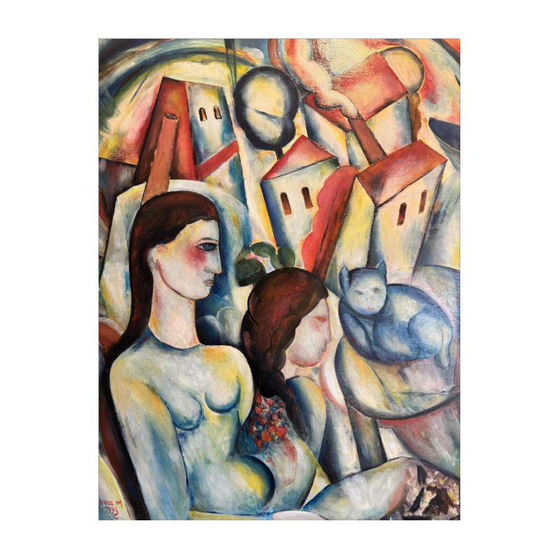 Marcel HOCQ «Onze oude kat» schilderij olie op paneel