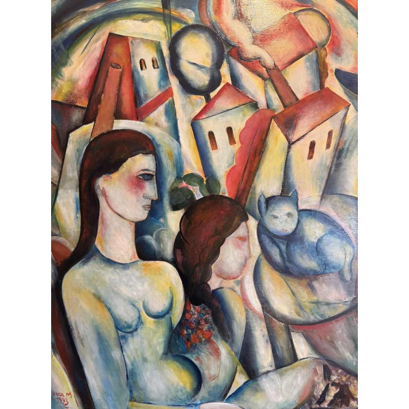 Marcel HOCQ «Onze oude kat» schilderij olie op paneel