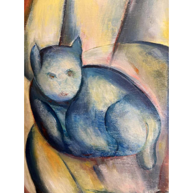 Marcel HOCQ «Onze oude kat» schilderij olie op paneel