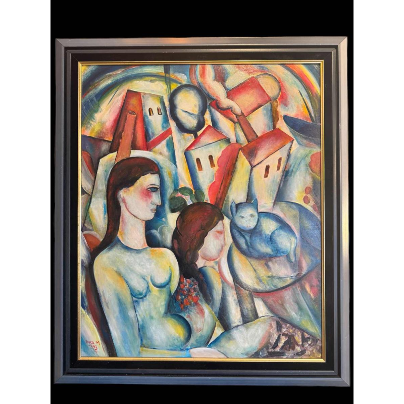 Marcel HOCQ "Notre vieux chat" peinture huile sur panneau