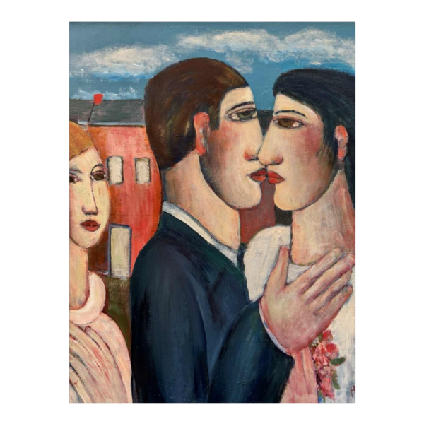 Marcel HOCQ (1933-2021): "Les mariés» peinture huile sur toile