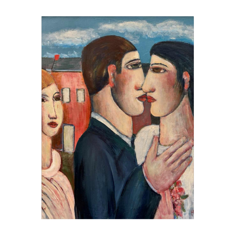 Marcel HOCQ (1933-2021): "Les mariés» peinture huile sur toile