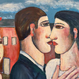 Marcel HOCQ (1933-2021): "Les mariés» peinture huile sur toile