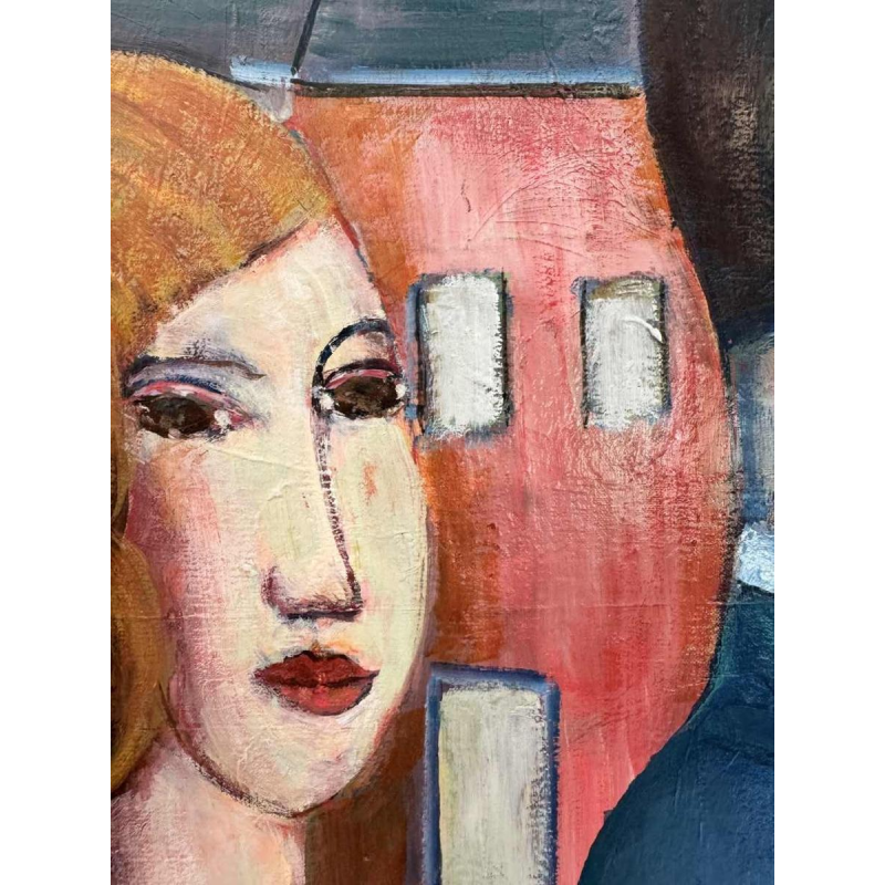 Marcel HOCQ (1933-2021): «De getrouwden » schilderij olie op doek