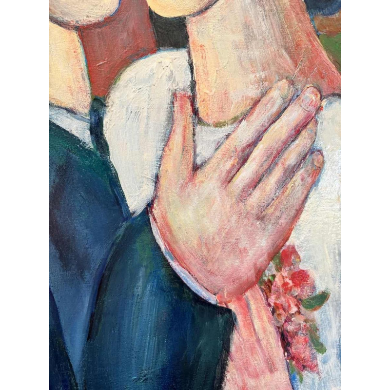 Marcel HOCQ (1933-2021): "Les mariés» peinture huile sur toile