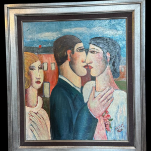 Marcel HOCQ (1933-2021): "Les mariés» peinture huile sur toile