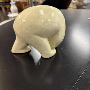 Faïencerie de Nimy, Art Deco ceramic bear sculpture, white crackle, ca 1930
