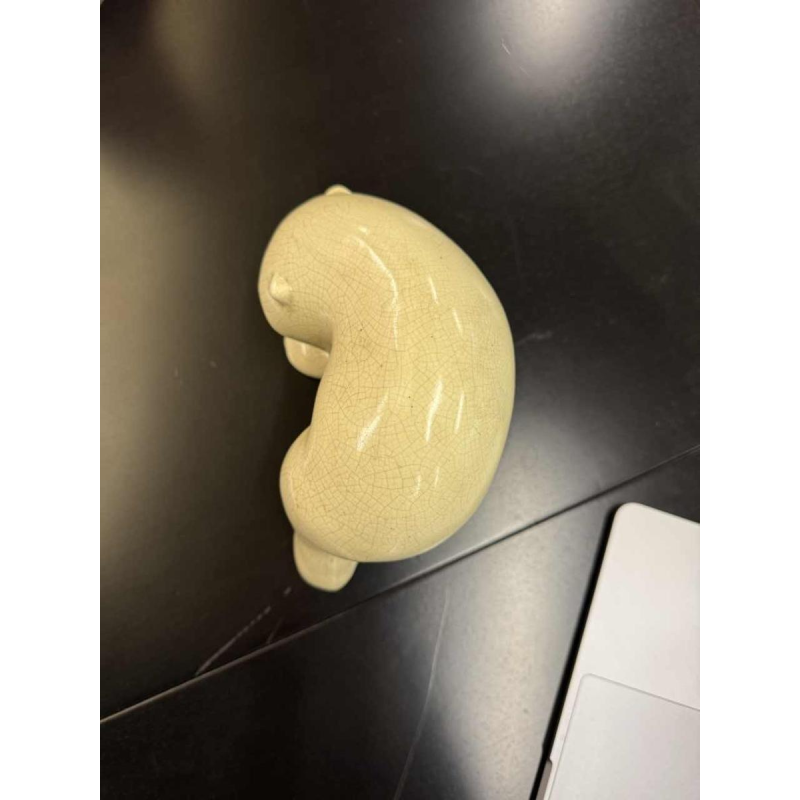 Faïencerie de Nimy, Art Deco ceramic bear sculpture, white crackle, ca 1930