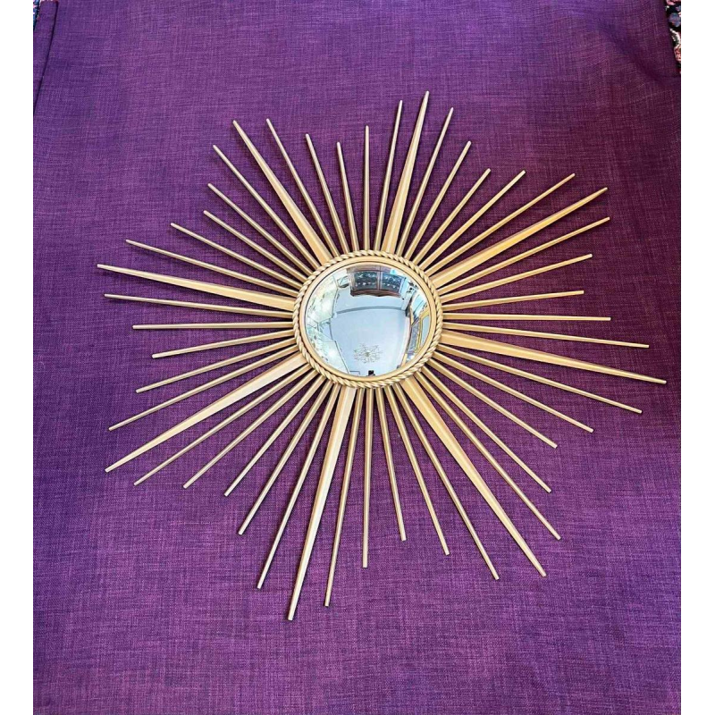 CHATY VALLAURIS - witch/sun mirror in gilded metal, ca 1960