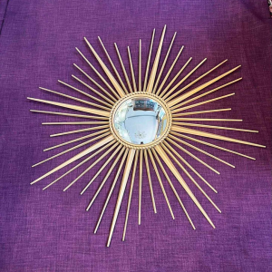 CHATY VALLAURIS - witch/sun mirror in gilded metal, ca 1960