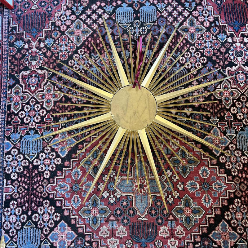 CHATY VALLAURIS - witch/sun mirror in gilded metal, ca 1960