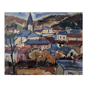 A. Pierard "Beauraing" peinture paysage, gouache sur papier