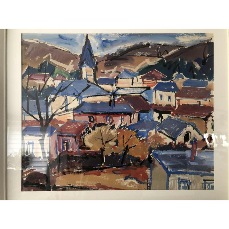 A. Pierard ‘Beauraing’ landscape painting, gouache on paper