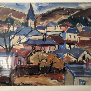 A. Pierard "Beauraing" peinture paysage, gouache sur papier