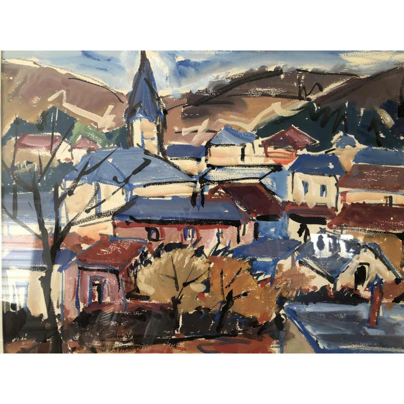 A. Pierard “Beauraing” landschapschilderij, gouache op papier