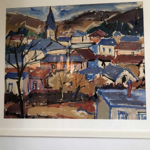 A. Pierard "Beauraing" peinture paysage, gouache sur papier