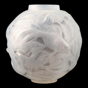 Vase "FORMOSE" (1924) in white blown-pressed molded opalescent glass by RENE LALIQUE (1860-1945)