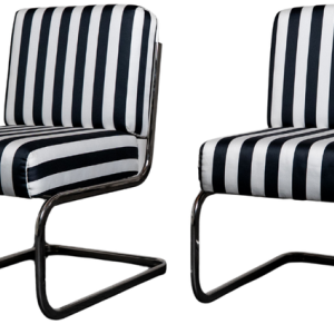 Paar modernistische fauteuils in Bahaus-stijl, gestreepte stof, jaren 70 Paar modernistische fauteuils in Bahaus-stijl, gestreepte stof, jaren 70