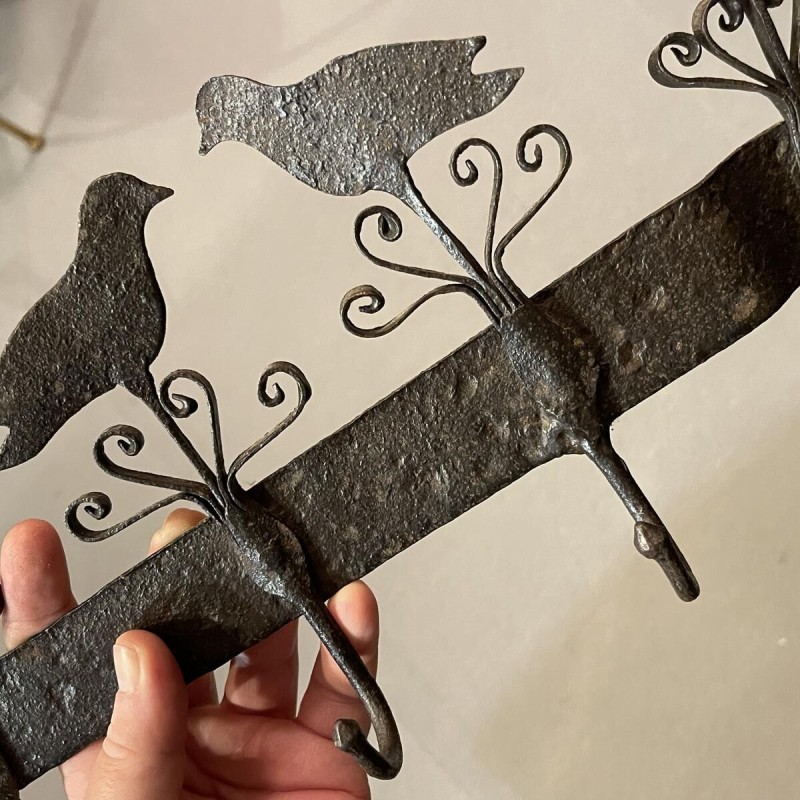 Antique wrought iron butcher's/kitchen display stand for cured meats or utensils, 19th century