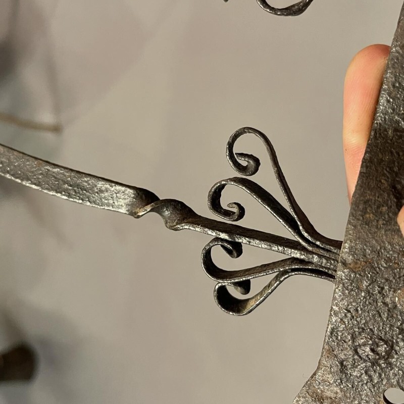 Antique wrought iron butcher's/kitchen display stand for cured meats or utensils, 19th century