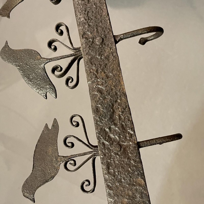 Ancien présentoir de boucherie / cuisine en fer forgé pour salaisons ou ustensiles, 19ème s