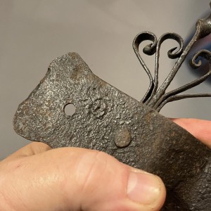 Ancien présentoir de boucherie / cuisine en fer forgé pour salaisons ou ustensiles, 19ème s