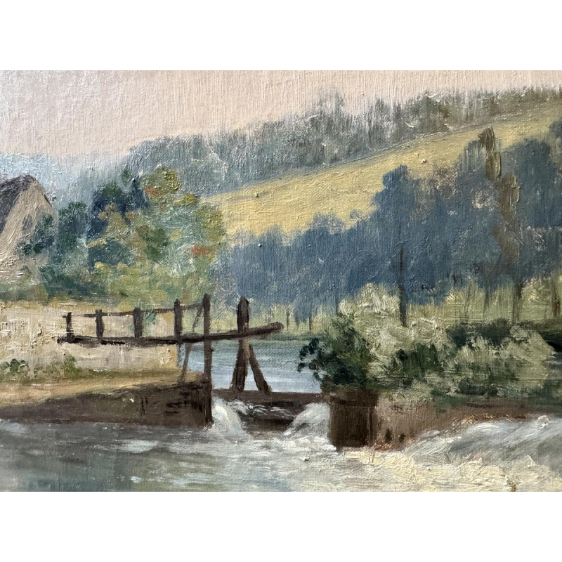 Auguste DANDOY «Jeunes pêcheurs à la ligne en bord de Lesse ?» 1892 peinture huile sur toile 60x80 cm Auguste DANDOY «Jeunes pêcheurs à la ligne en bord de Lesse ?» 1892 peinture huile sur toile 60x80 cm