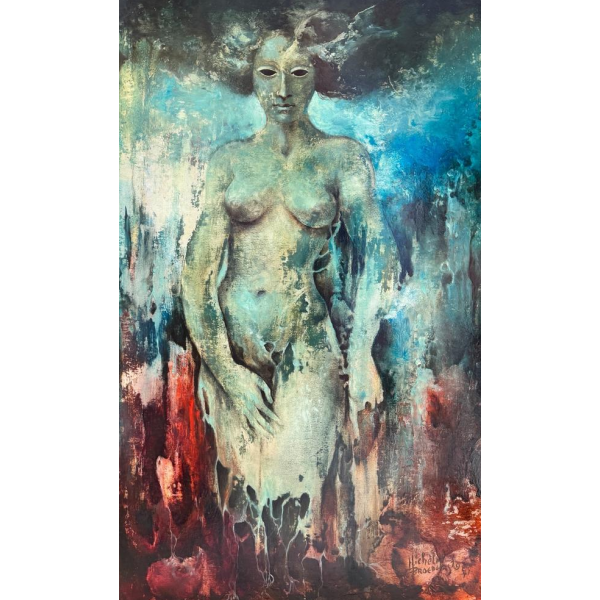 Michèle BEOEDERS «Nu fantastique» 1971 peinture huile sur carton
