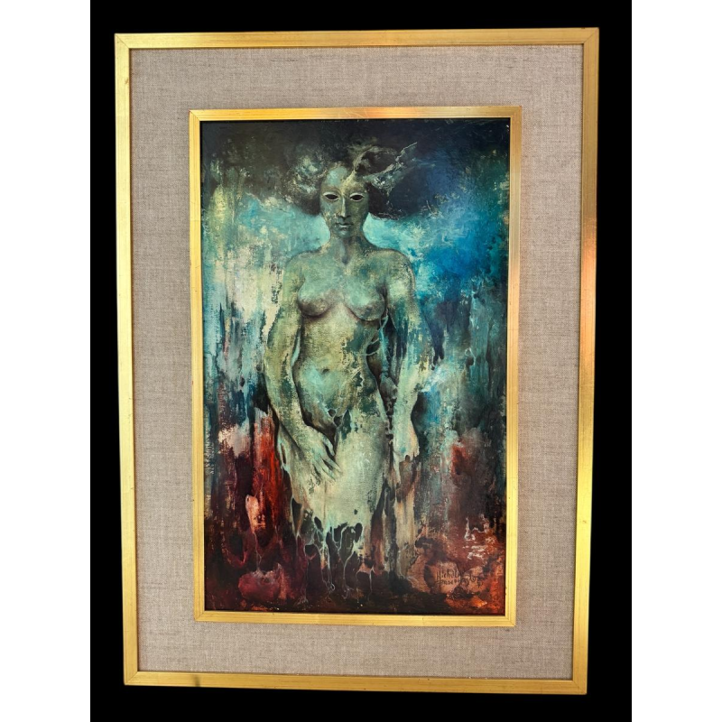 Michèle BROEDERS “Fantastic Nude” 1971 oil painting on cardboard