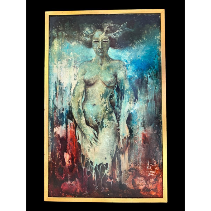 Michèle BEOEDERS «Nu fantastique» 1971 peinture huile sur carton