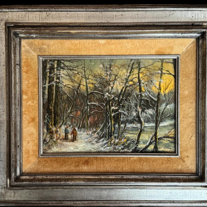 Adèle Douhard, "Couple of Walkers at Rouge Cloître in Winter," oil painting on panel