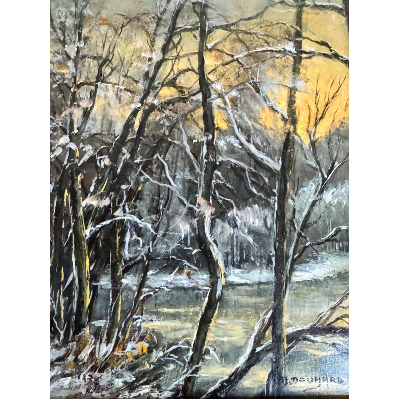 Adèle Douhard, "Couple of Walkers at Rouge Cloître in Winter," oil painting on panel