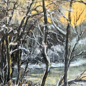 Adèle Douhard, "Couple of Walkers at Rouge Cloître in Winter," oil painting on panel