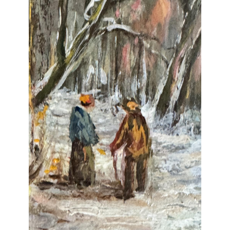 Adèle Douhard, "Couple of Walkers at Rouge Cloître in Winter," oil painting on panel