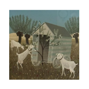 Jean-Pierre LORAND “The 3 Little Goats in the Flowery Field” gouache, Naïve Art