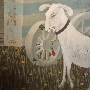 Jean-Pierre LORAND “The 3 Little Goats in the Flowery Field” gouache, Naïve Art