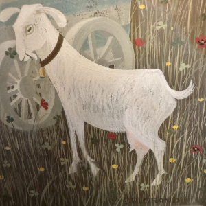 Jean-Pierre LORAND “The 3 Little Goats in the Flowery Field” gouache, Naïve Art
