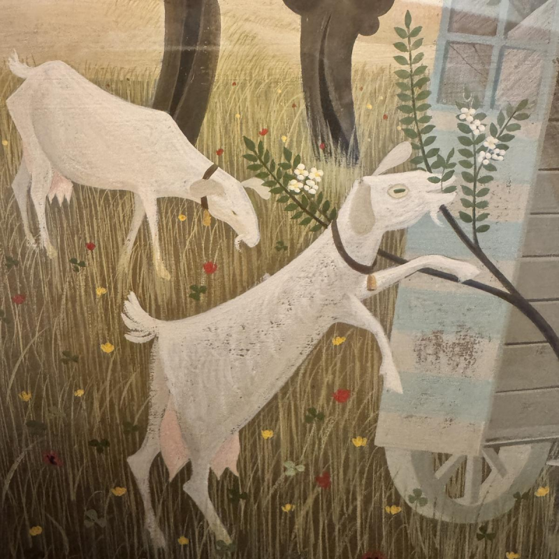Jean-Pierre LORAND “The 3 Little Goats in the Flowery Field” gouache, Naïve Art