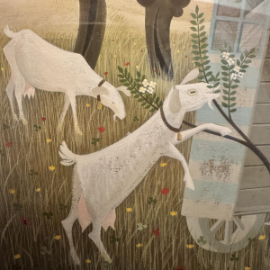 Jean-Pierre LORAND “The 3 Little Goats in the Flowery Field” gouache, Naïve Art