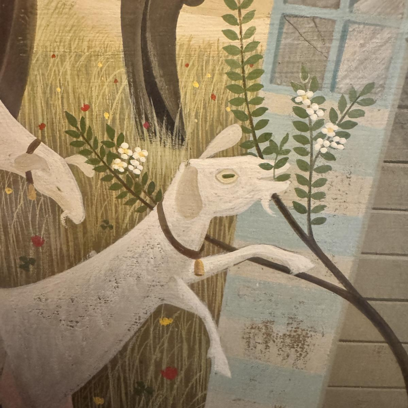 Jean-Pierre LORAND “The 3 Little Goats in the Flowery Field” gouache, Naïve Art