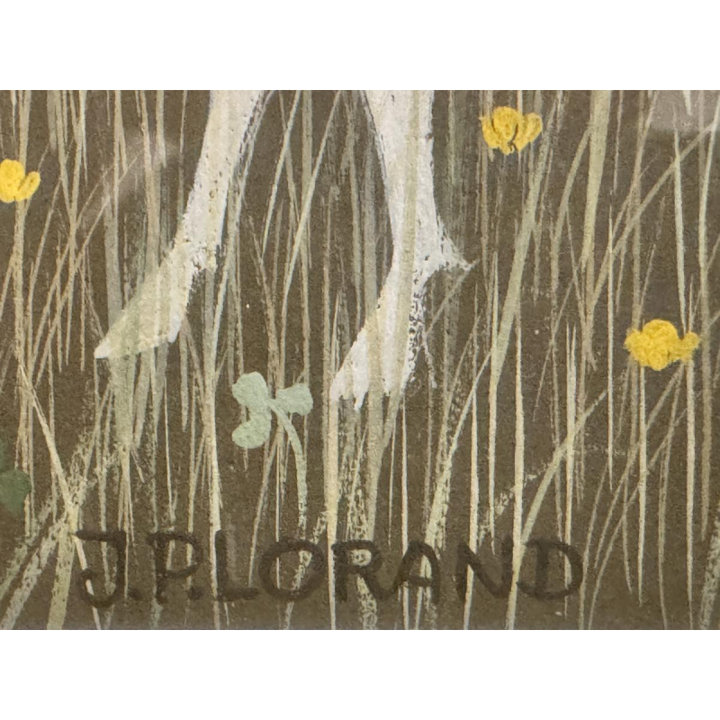 Jean-Pierre LORAND “The 3 Little Goats in the Flowery Field” gouache, Naïve Art