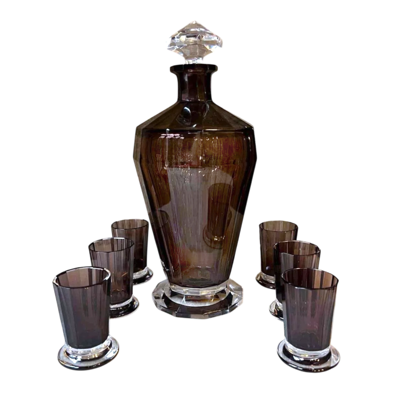 VAL SAINT LAMBERT, Montmartre crystal liqueur decanter and 6 tumblers