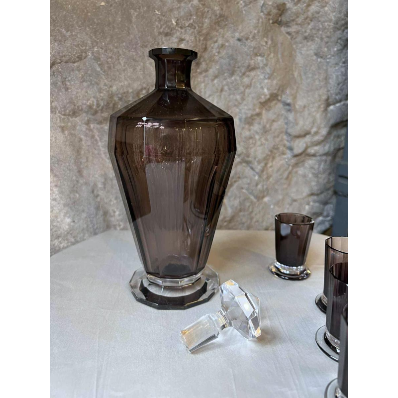 VAL SAINT LAMBERT, carafe à liqueur et 6 gobelets en cristal Montmartre
