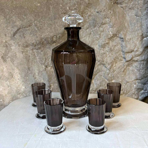 VAL SAINT LAMBERT, carafe à liqueur et 6 gobelets en cristal Montmartre