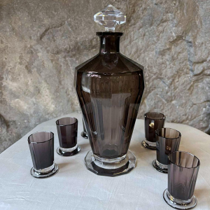 VAL SAINT LAMBERT, carafe à liqueur et 6 gobelets en cristal Montmartre