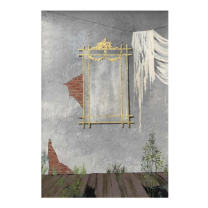 Gaston Bogaert De spiegel surrealistisch schilderij, olieverf op paneel