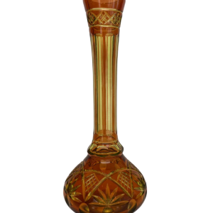 Val Saint Lambert, long-necked vase in cut urane crystal with orange lining