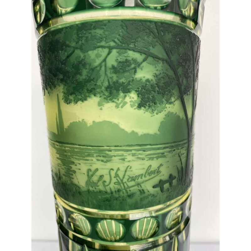 Val-Saint-Lambert, urane vase, acid-etched lakescape decoration